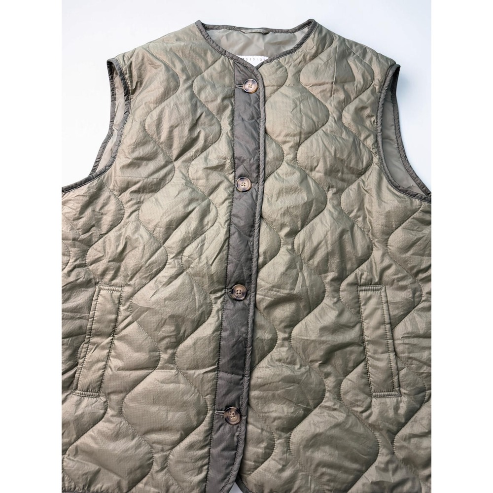 ASOS DESIGN Womens Quilted Vest Olive Green Onion Stitch Button Front Pockets XL - Picture 5 of 10